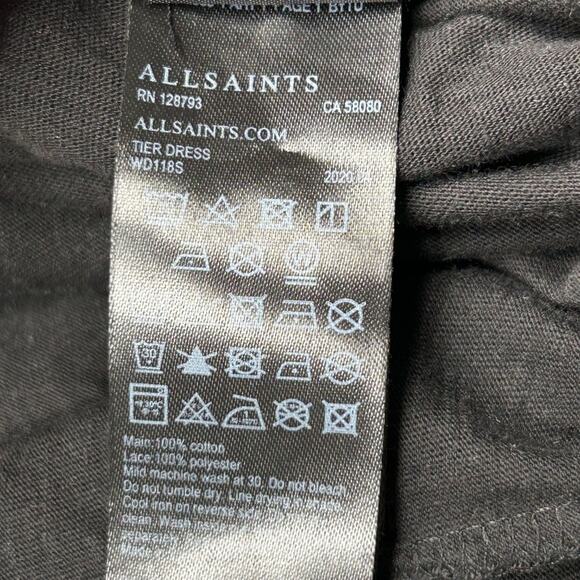 AllSaints Black Tier Lace Trim Tie Neck Sleeveless Maxi Dress Size 4 - Picture 11 of 11